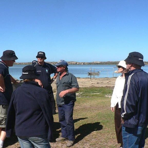 Members of the National Fish Strategy meet with commercial fishers in the Coorong. Photo credit: Fern Hames