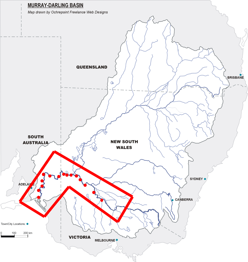 Hume to Sea map of barrages. Source: CSIRO/SARDI